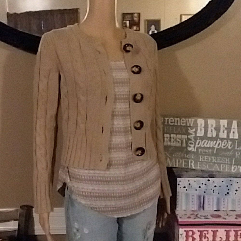 Tan fitted "Old Navy" button down sweater